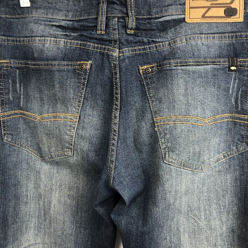 Buffalo David Bitton Mens 32x32 Six-X Slim Straight Distressed Blue Jean Stretch